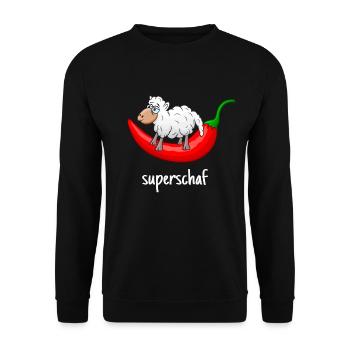 Superschaf, Schaf, Chili, lustiges Schaf, scharf - Unisex Pullover - Schwarz - Vorne - Alina (178cm) & Michal (187cm)