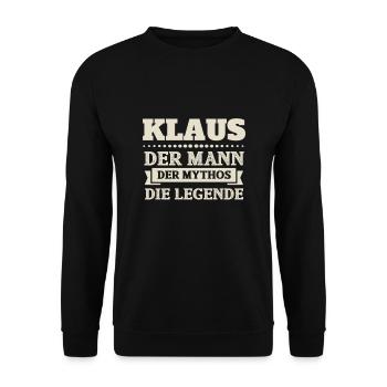 Klaus - Mann, Mythos, Legende - Unisex Pullover - Schwarz - Vorne - Alina (178cm) & Michal (187cm)