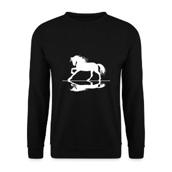 Pferdemotiv, Reitmode für Pferdefreunde und Reiter - Unisex Pullover - Schwarz - Vorne - Alina (178cm) & Michal (187cm)