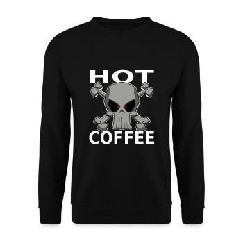 HOT COFFEE, lustige Bilder, Totenkopf Kaffee - Unisex Pullover - Schwarz - Vorne - Alina (178cm) & Michal (187cm)