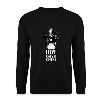 Chat noir mignon, grimpe sur les dames des échecs - Sweat-shirt Unisexe - noir - Devant - Alina (178cm) & Michal (187cm)