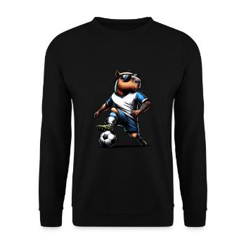 Capybara spielt Fußball - Geschenk Fußballspieler - Unisex Pullover - Schwarz - Vorne - Alina (178cm) & Michal (187cm)