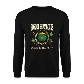 Vergiss Kleeblätter Wo ist der Topf Lustiges irisches Zitat - Unisex Pullover - Schwarz - Vorne - Alina (178cm) & Michal (187cm)