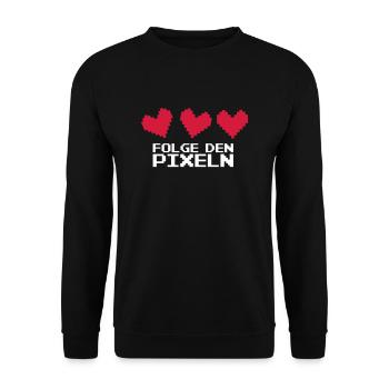 Folge den Pixeln! 8-Bit Retro - Unisex Pullover - Schwarz - Vorne - Alina (178cm) & Michal (187cm)