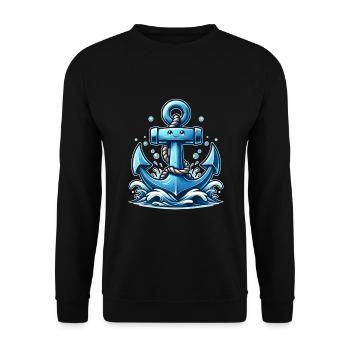 Large Blue Anchor with Face Seafarer Motif - Unisex Sweatshirt - black - Front - Alina (178cm) & Michal (187cm)