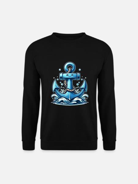 Großer blauer Anker mit Gesicht Seefahrermotiv - Unisex Pullover - Schwarz