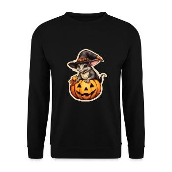 Halloween Hexenratte mit Kürbis - Unisex Pullover - Schwarz - Vorne - Alina (178cm) & Michal (187cm)