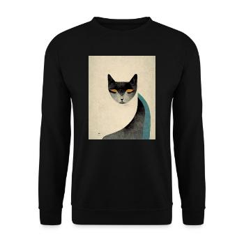 Katze Retro Bauhaus Katze Vintage Stil - Unisex Pullover - Schwarz - Vorne - Alina (178cm) & Michal (187cm)