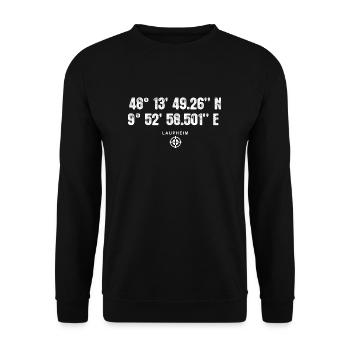 Laupheim Geocacher Geschenk Standort GPS Stadt - Unisex Pullover - Schwarz - Vorne - Alina (178cm) & Michal (187cm)