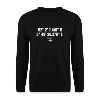 Vreden Geocacher Geschenk Standort GPS Stadt - Unisex Pullover - Schwarz - Vorne - Alina (178cm) & Michal (187cm)
