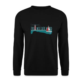Frei wie der wind - Segelyacht mit Leuchtturm - Unisex Pullover - Schwarz - Vorne - Alina (178cm) & Michal (187cm)