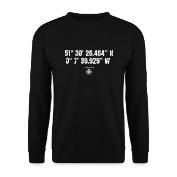 London Geocacher Koordinaten Geschenk Europa - Unisex Pullover - Schwarz - Vorne - Alina (178cm) & Michal (187cm)