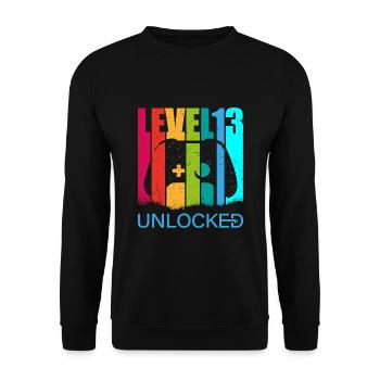 Geburtstag, Level 13 unlocked Geschenk - Unisex Pullover - Schwarz - Vorne - Alina (178cm) & Michal (187cm)