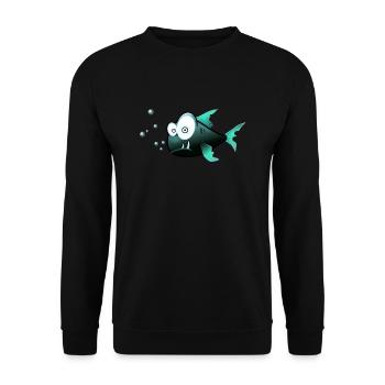 Verwirrter Fisch - Unisex Pullover - Schwarz - Vorne - Alina (178cm) & Michal (187cm)