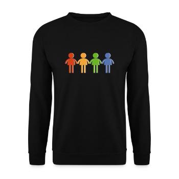 4 Personen in verschiedenen Farben. Geschenkidee - Unisex Pullover - Schwarz - Vorne - Alina (178cm) & Michal (187cm)