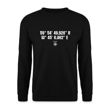 Oslo Geocacher Koordinaten Geschenk Europa - Unisex Pullover - Schwarz - Vorne - Alina (178cm) & Michal (187cm)