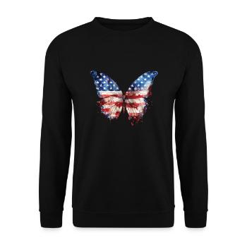 BUTTERFLY AMERICAN FLAG - Unisex Pullover - Schwarz - Vorne - Alina (178cm) & Michal (187cm)