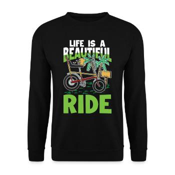Life is beautiful ride für Fahrradfahrer - Unisex Pullover - Schwarz - Vorne - Alina (178cm) & Michal (187cm)