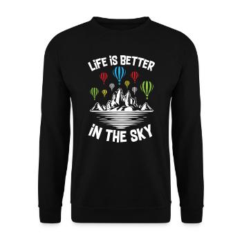 La vie est meilleure dans le ciel Air Balloon - Sweat-shirt Unisexe - noir - Devant - Alina (178cm) & Michal (187cm)