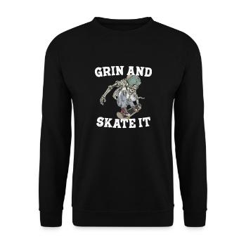 Grinsen und skaten - Unisex Pullover - Schwarz - Vorne - Alina (178cm) & Michal (187cm)