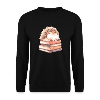 Un hérisson mignon dort sur des livres - Sweat-shirt Unisexe - noir - Devant - Alina (178cm) & Michal (187cm)