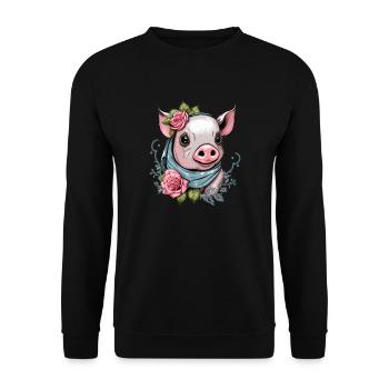 Schwein mit Bandana - Unisex Pullover - Schwarz - Vorne - Alina (178cm) & Michal (187cm)