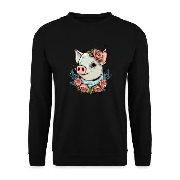 Schwein mit Bandana - Unisex Pullover - Schwarz - Vorne - Alina (178cm) & Michal (187cm)