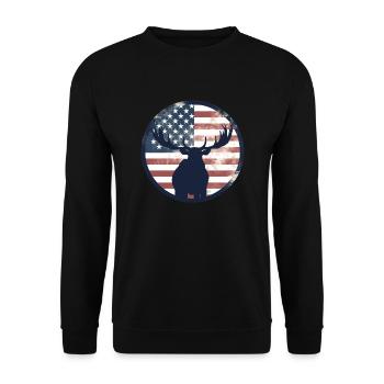 Amerikanische Flagge Elch - Unisex Pullover - Schwarz - Vorne - Alina (178cm) & Michal (187cm)