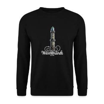 Warnemünde Leuchtturm - Unisex Pullover - Schwarz - Vorne - Alina (178cm) & Michal (187cm)