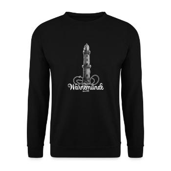 Warnemünde Leuchtturm - Unisex Pullover - Schwarz - Vorne - Alina (178cm) & Michal (187cm)