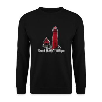Grand Haven Michigan Leuchtturm - Unisex Pullover - Schwarz - Vorne - Alina (178cm) & Michal (187cm)