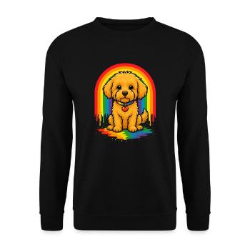 Maltipoo & Regenbogen – Liebe kennt keine Grenzen - Unisex Pullover - Schwarz - Vorne - Alina (178cm) & Michal (187cm)