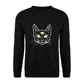 Katze Mit Drei Augen Geschenk Idee weiss - Unisex Pullover - Schwarz - Vorne - Alina (178cm) & Michal (187cm)