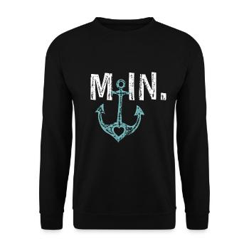 Moin Anker Seefahrt Design Geschenkidee - Unisex Pullover - Schwarz - Vorne - Alina (178cm) & Michal (187cm)