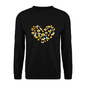 Bienen Herz - Unisex Pullover - Schwarz - Vorne - Alina (178cm) & Michal (187cm)