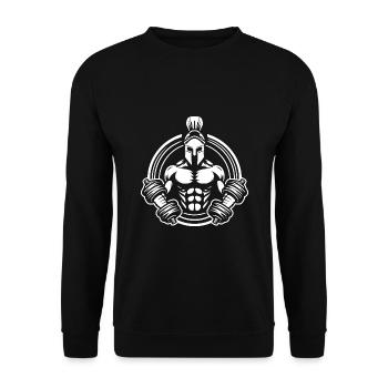 Sparta Spartaner Bodybuilder im Gym für Kraftsport - Unisex Pullover - Schwarz - Vorne - Alina (178cm) & Michal (187cm)