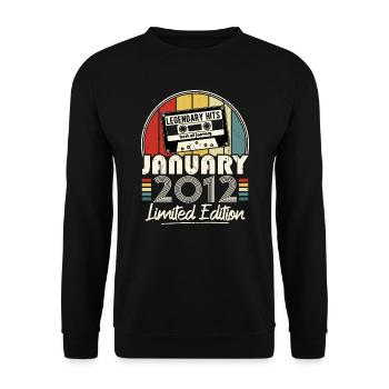 Janvier 2012 Vintage Anniversaire Rétro Cadeau - Sweat-shirt Unisexe - noir - Devant - Alina (178cm) & Michal (187cm)