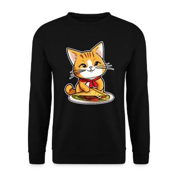 Niedliche Katze mit Taco - Unisex Pullover - Schwarz - Vorne - Alina (178cm) & Michal (187cm)