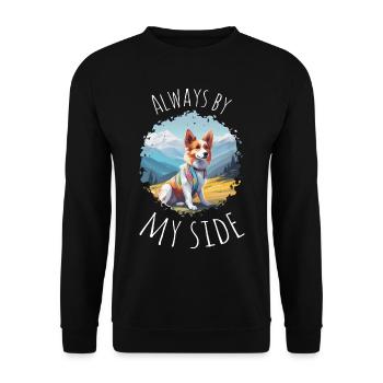Hund nach Wanderung am Berggipfel - Unisex Pullover - Schwarz - Vorne - Alina (178cm) & Michal (187cm)