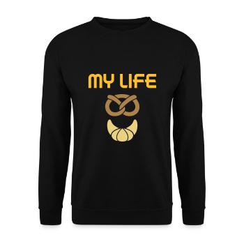 Ma vie (bretzel, croissant) - Sweat-shirt Unisexe - noir - Devant - Alina (178cm) & Michal (187cm)