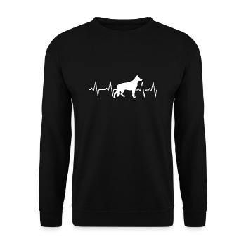 Schäferhund Tshirt Heartbeat Geschenk Hundeliebe - Unisex Pullover - Schwarz - Vorne - Alina (178cm) & Michal (187cm)