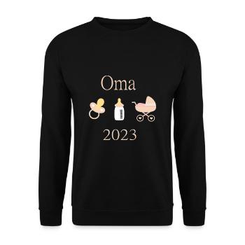Oma 2023 Geburt Mädchen Vorlage personalisierbar - Unisex Pullover - Schwarz - Vorne - Alina (178cm) & Michal (187cm)