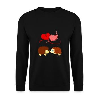 Igel - Liebe überwindet Stacheln - Comicstyle - Unisex Pullover - Schwarz - Vorne - Alina (178cm) & Michal (187cm)