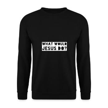 Jesus Question Funny Motivation Christ Gift - Unisex Pullover - Schwarz - Vorne - Alina (178cm) & Michal (187cm)
