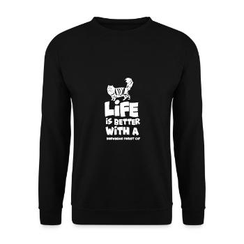 Norwegische Waldkatze - Unisex Pullover - Schwarz - Vorne - Alina (178cm) & Michal (187cm)