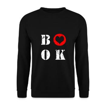 Book Buch Bücherwurm Leseratte Geschenk - Unisex Pullover - Schwarz - Vorne - Alina (178cm) & Michal (187cm)