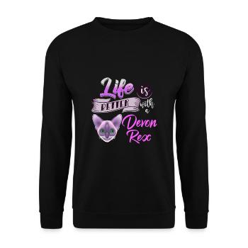 Katze Devon Rex Kätzchen Miau Miezekatze Geschenk - Unisex Pullover - Schwarz - Vorne - Alina (178cm) & Michal (187cm)