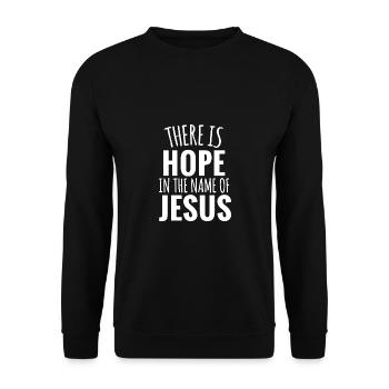 Il y a de l'espoir au nom de Jésus cadeau CHRISTIAN - Sweat-shirt Unisexe - noir - Devant - Alina (178cm) & Michal (187cm)