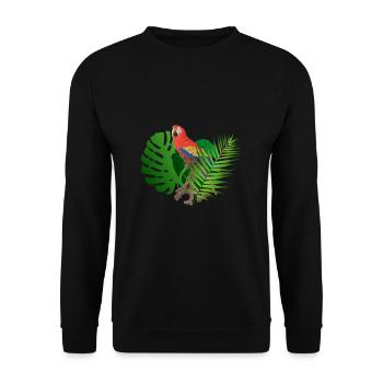 Papagei im Dschungel - Unisex Pullover - Schwarz - Vorne - Alina (178cm) & Michal (187cm)