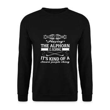 Alphorn Labrophone Musikinstrument Geschenkidee - Unisex Pullover - Schwarz - Vorne - Alina (178cm) & Michal (187cm)